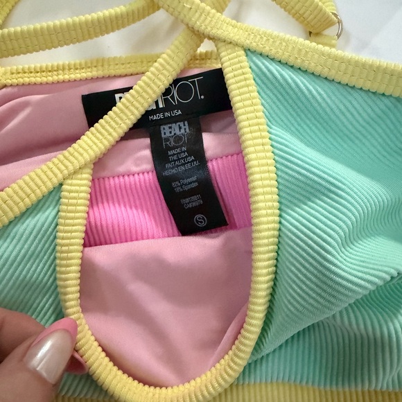 Beach Riot Mint, Pink & Yellow Ribbed Colorblock Bikini - Picture 6 of 7